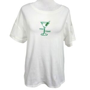 GREEN ENVELOPE LA 'Tini Time'  Graphic Tee with Green Martini Design.White.L NWT